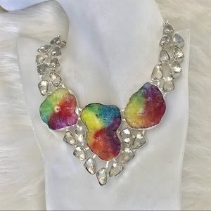 MULTI SOLAR DRUZY QUARTZ & WHITE TOPAZ. 925 SILVER